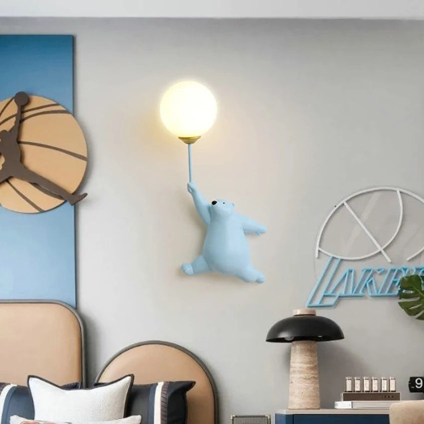 Contemporary Creative Bear Resin Acrylic 1-Light Wall Sconce Lamp For Bedroom