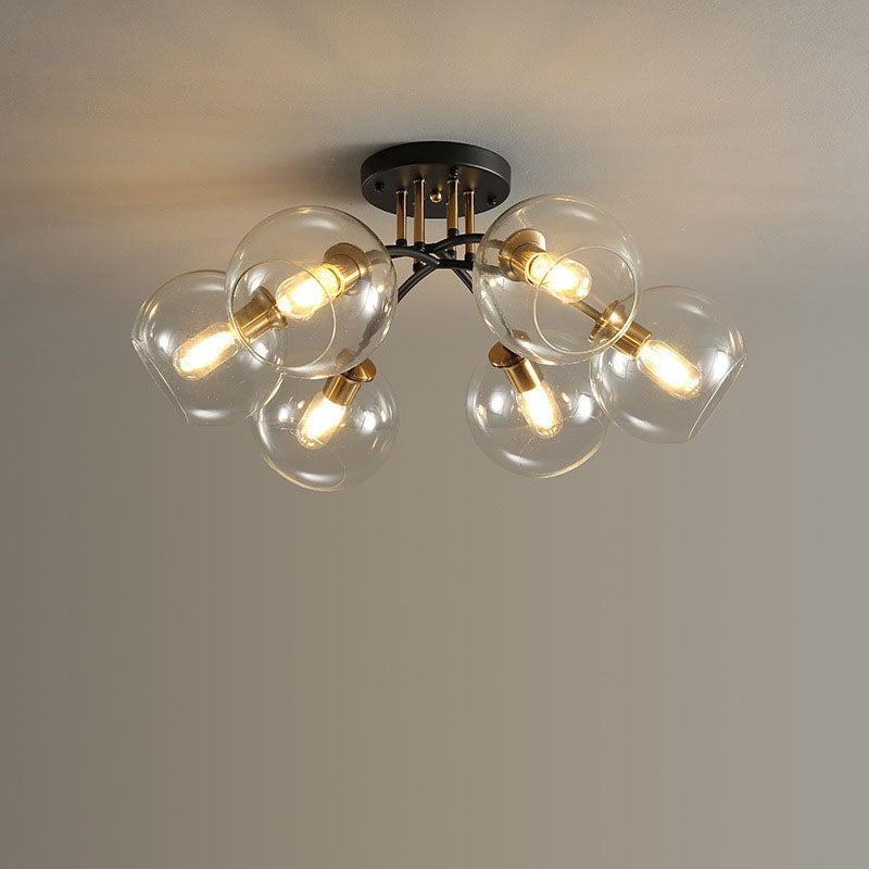Modern Luxury Iron Glass Magic Bean Round 4/6/8 Light Semi-Flush Mount Ceiling Light For Bedroom