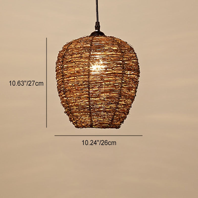 Retro Dome Rattan Pendant Light