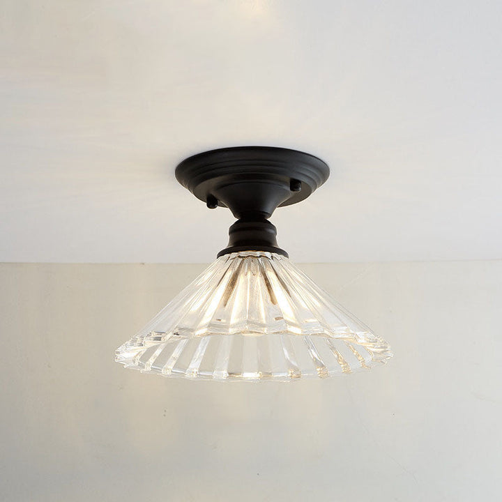 Iron Contemporary Round Glass Semi-Flush Ceiling Light