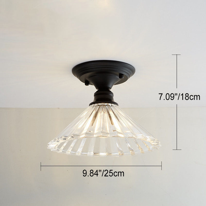 Iron Contemporary Round Glass Semi-Flush Ceiling Light