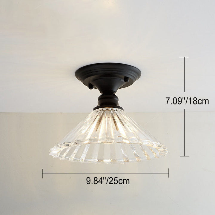 Iron Contemporary Round Glass Semi-Flush Ceiling Light