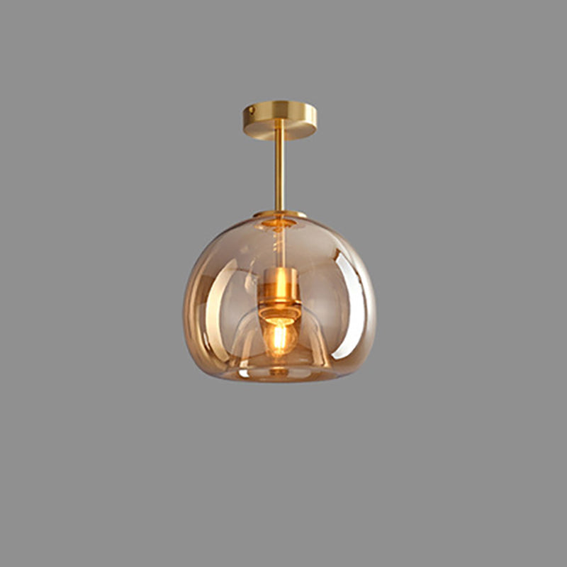 Contemporary Round Glass Semi-Flush Ceiling Light