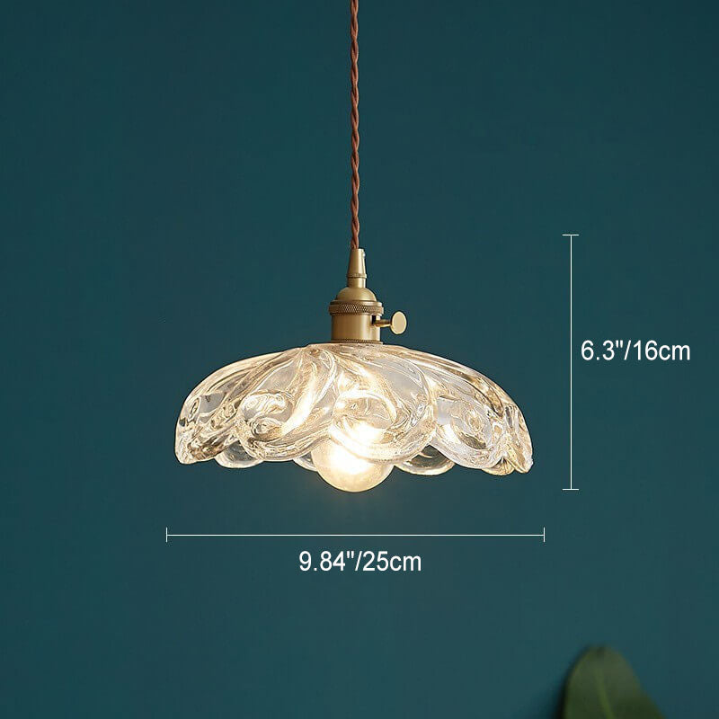 Contemporary Nordic Floral Glass Brass 1-Light Pendant Light For Living Room & Bedroom