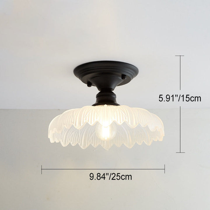 Iron Contemporary Round Glass Semi-Flush Ceiling Light