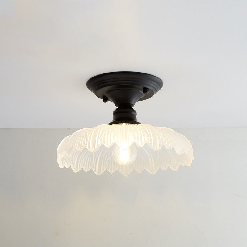 Iron Contemporary Round Glass Semi-Flush Ceiling Light