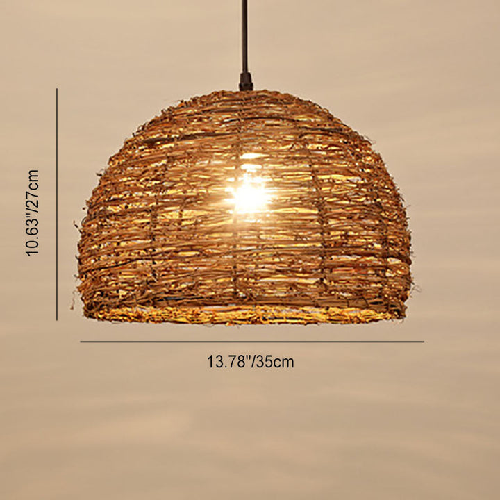 Retro Dome Rattan Pendant Light