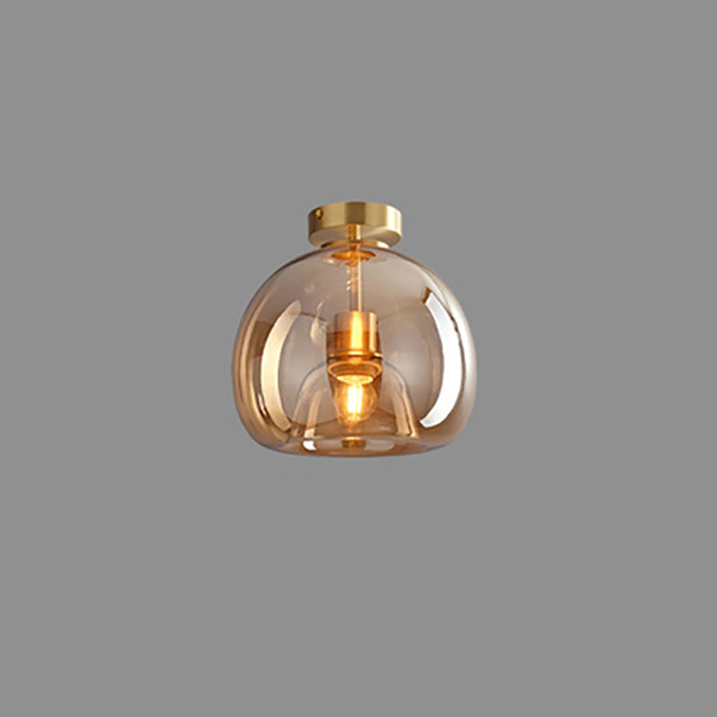 Contemporary Round Glass Semi-Flush Ceiling Light