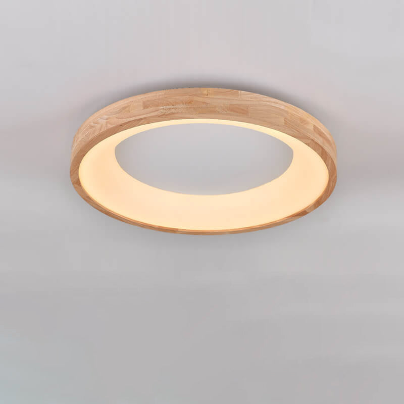 Minimalist Round Wood LED Flush Mount Ceiling Light