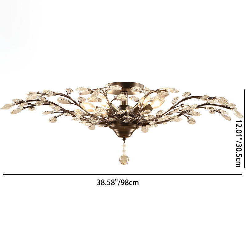 Traditional Branch Crystal 6-Light Semi-Flush Ceiling Light