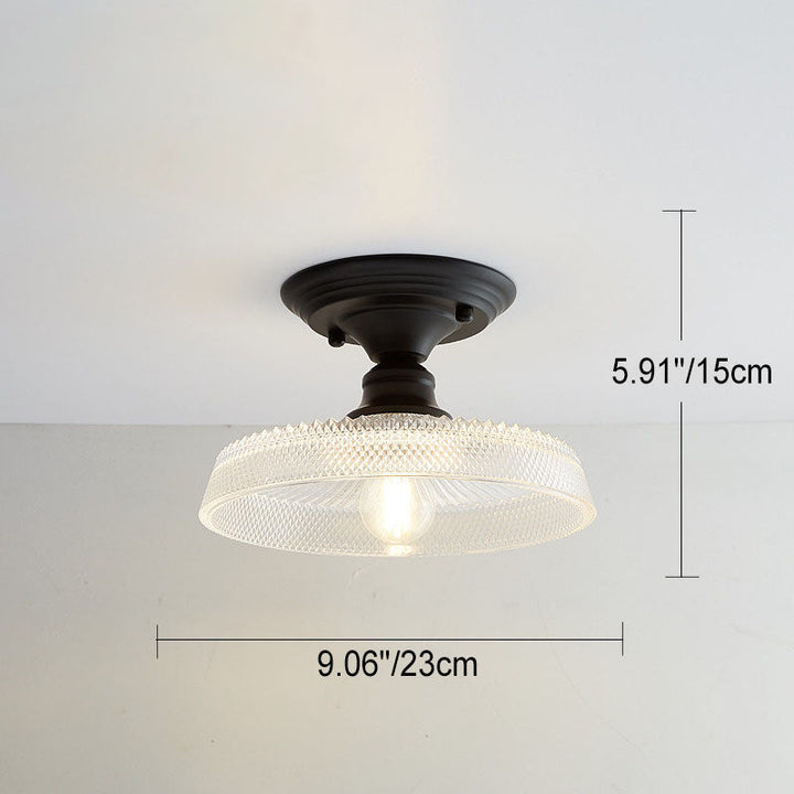 Iron Contemporary Round Glass Semi-Flush Ceiling Light