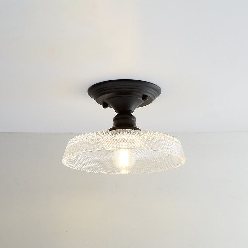 Iron Contemporary Round Glass Semi-Flush Ceiling Light