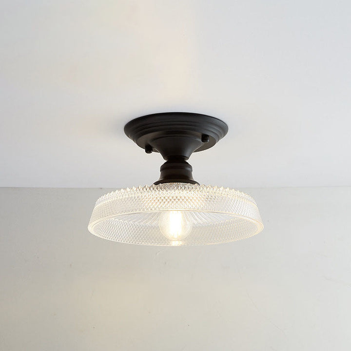Iron Contemporary Round Glass Semi-Flush Ceiling Light