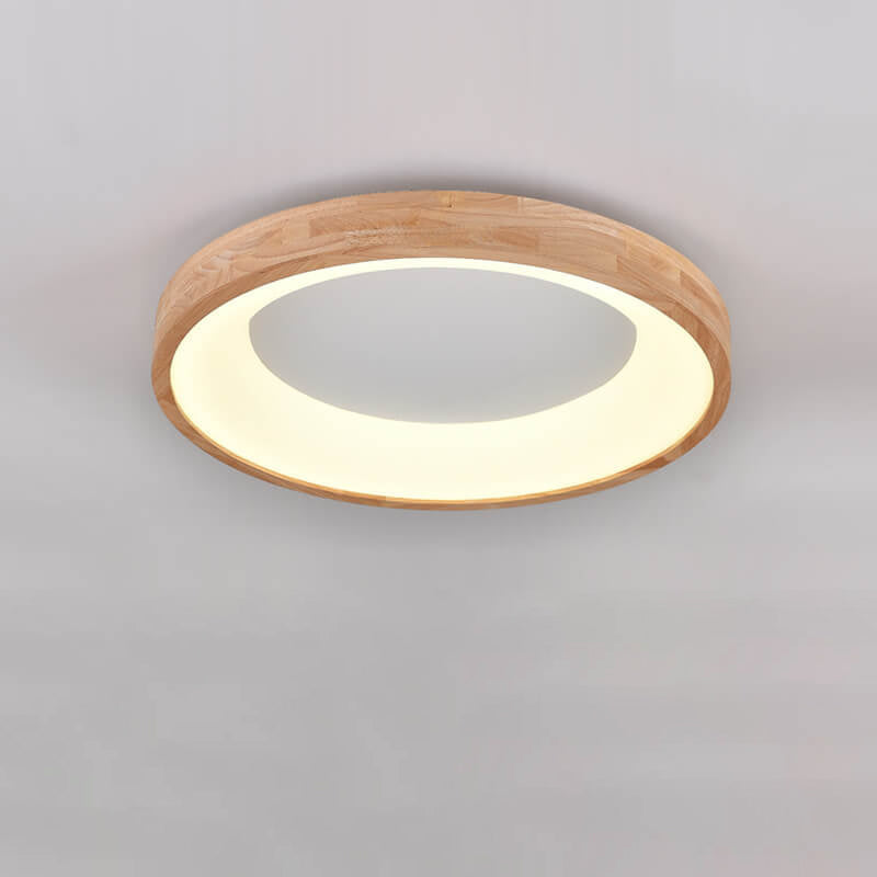 Minimalist Round Wood LED Flush Mount Ceiling Light
