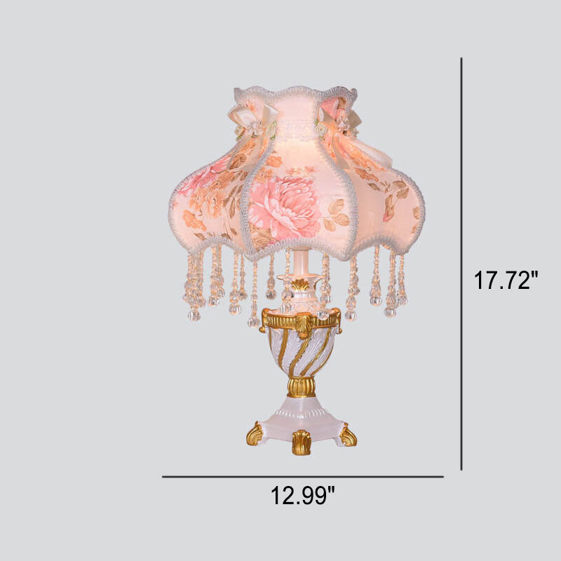 European Luxury  Fabric Lace Resin 1-Light Table Lamp