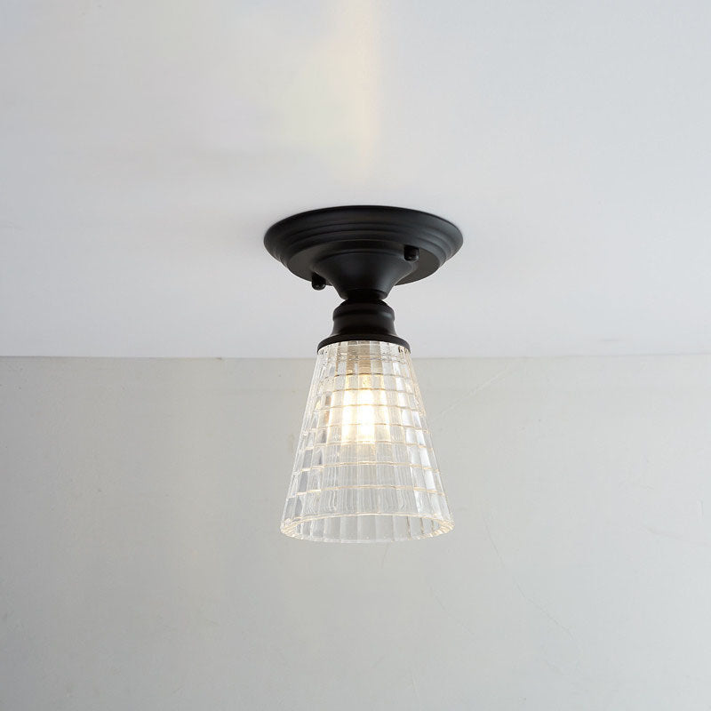 Iron Contemporary Round Glass Semi-Flush Ceiling Light