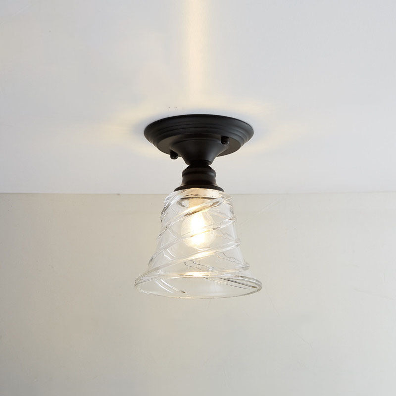 Iron Contemporary Round Glass Semi-Flush Ceiling Light