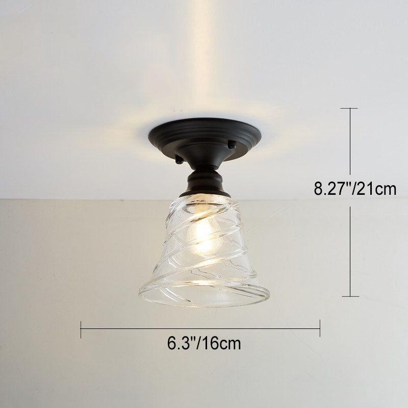 Iron Contemporary Round Glass Semi-Flush Ceiling Light