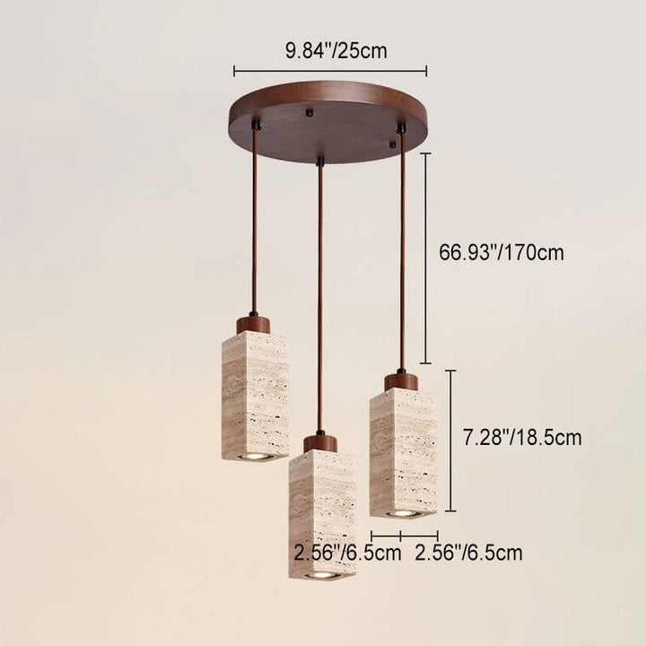 Wabi-Sabi Solid Wood 3-Light Island Pendant Light