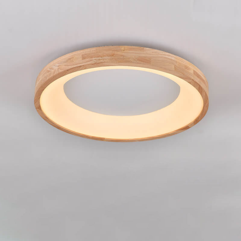 Minimalist Round Wood LED Flush Mount Ceiling Light