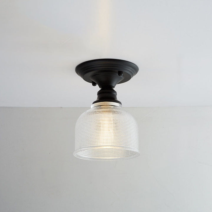 Iron Contemporary Round Glass Semi-Flush Ceiling Light