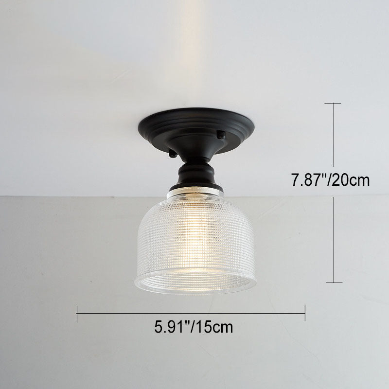 Iron Contemporary Round Glass Semi-Flush Ceiling Light