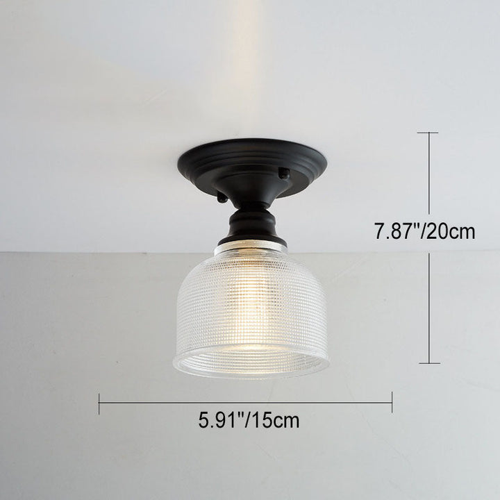 Iron Contemporary Round Glass Semi-Flush Ceiling Light