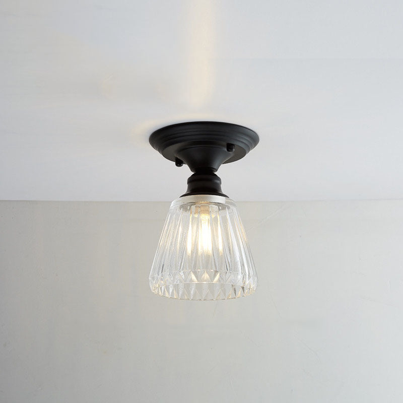 Iron Contemporary Round Glass Semi-Flush Ceiling Light