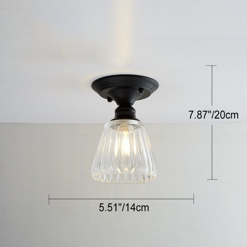Iron Contemporary Round Glass Semi-Flush Ceiling Light