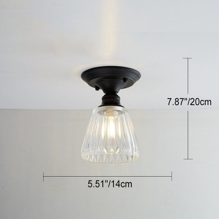 Iron Contemporary Round Glass Semi-Flush Ceiling Light