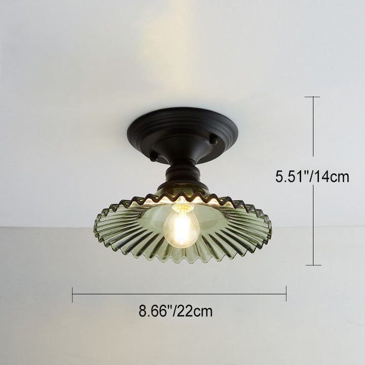 Iron Contemporary Round Glass Semi-Flush Ceiling Light