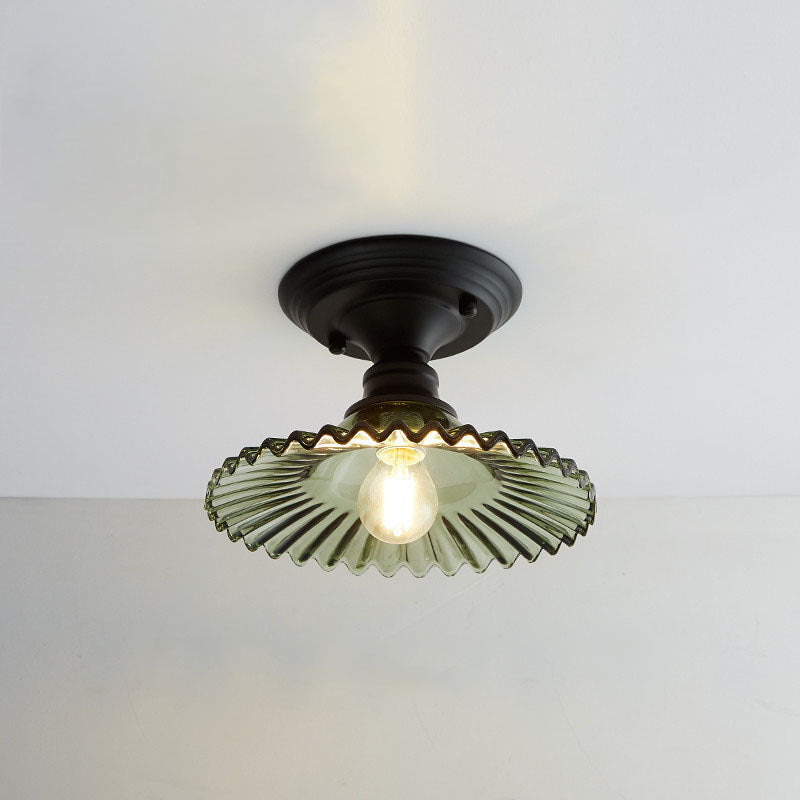 Iron Contemporary Round Glass Semi-Flush Ceiling Light