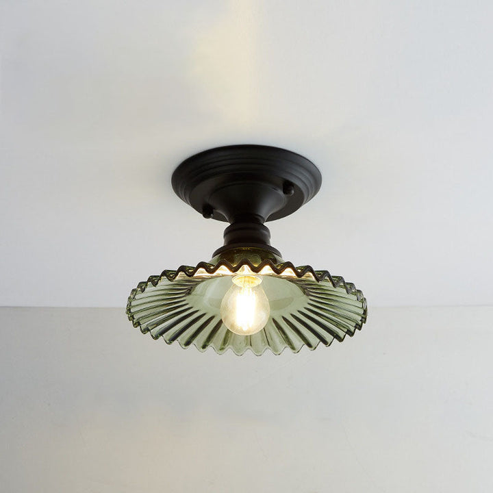 Iron Contemporary Round Glass Semi-Flush Ceiling Light