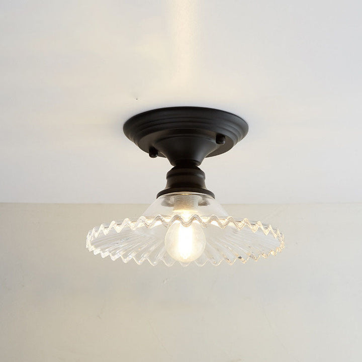 Iron Contemporary Round Glass Semi-Flush Ceiling Light