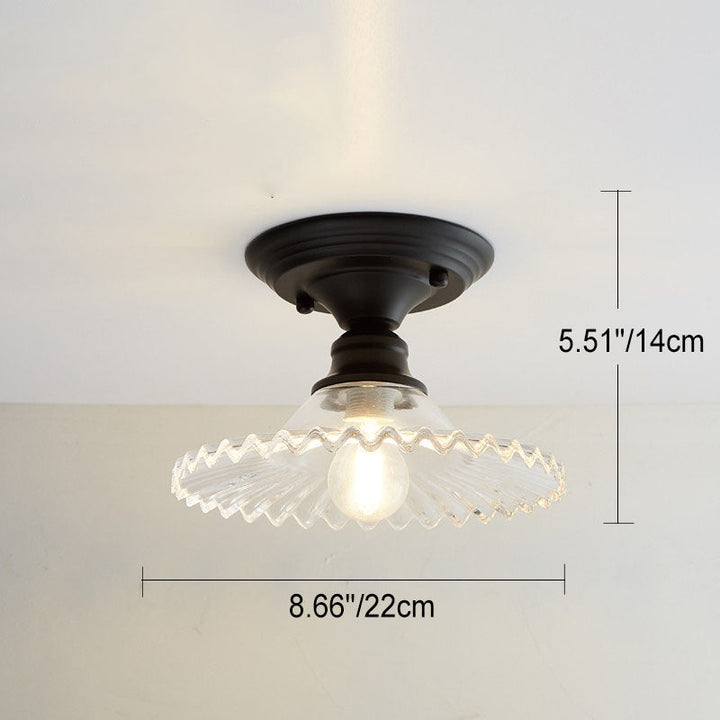 Iron Contemporary Round Glass Semi-Flush Ceiling Light