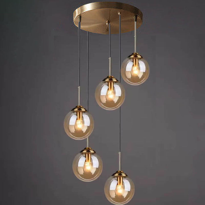 Contemporary Spherical Copper 5-Light Chandelier