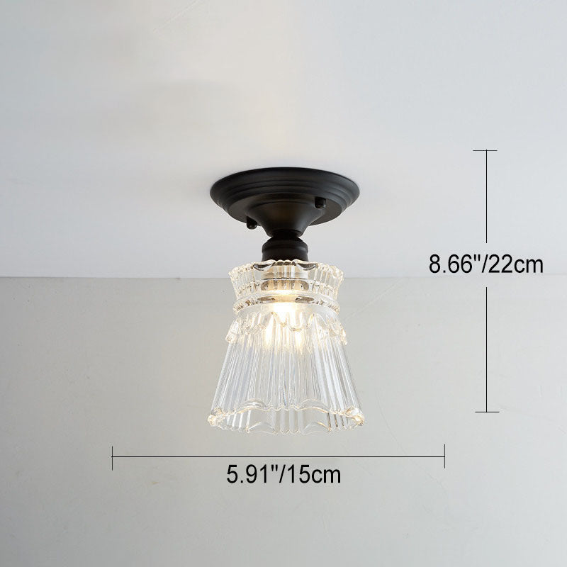 Iron Contemporary Round Glass Semi-Flush Ceiling Light