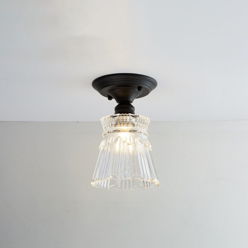 Iron Contemporary Round Glass Semi-Flush Ceiling Light