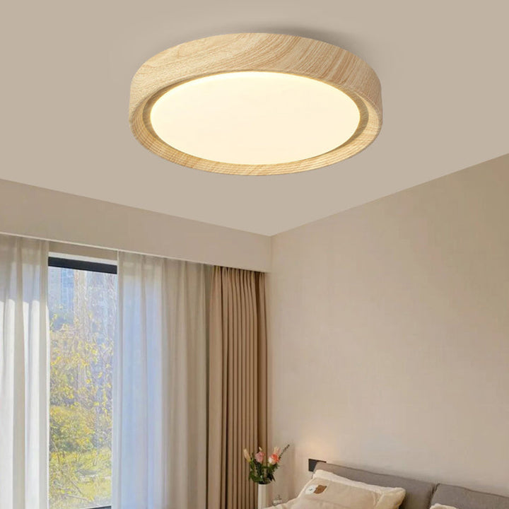 Wood Minimalist Round Acrylic LED Flush Mount Ceiling Light