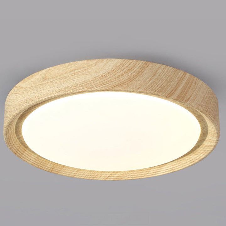 Wood Minimalist Round Acrylic LED Flush Mount Ceiling Light
