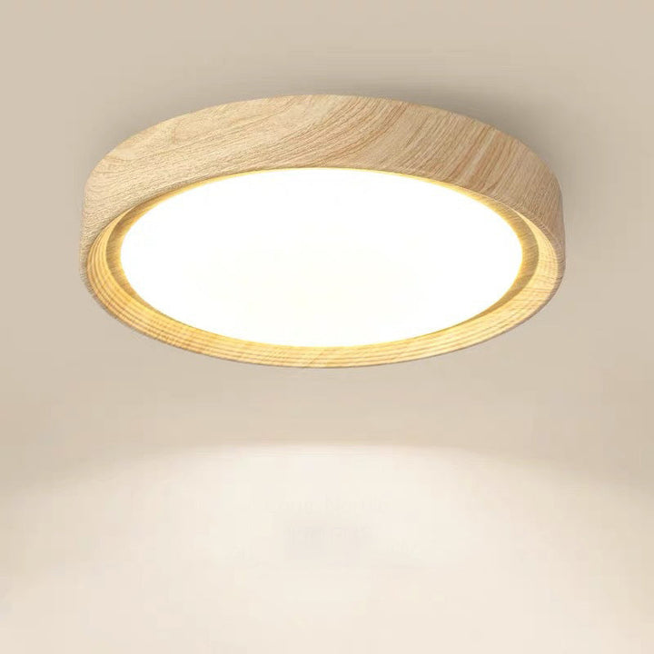 Wood Minimalist Round Acrylic LED Flush Mount Ceiling Light