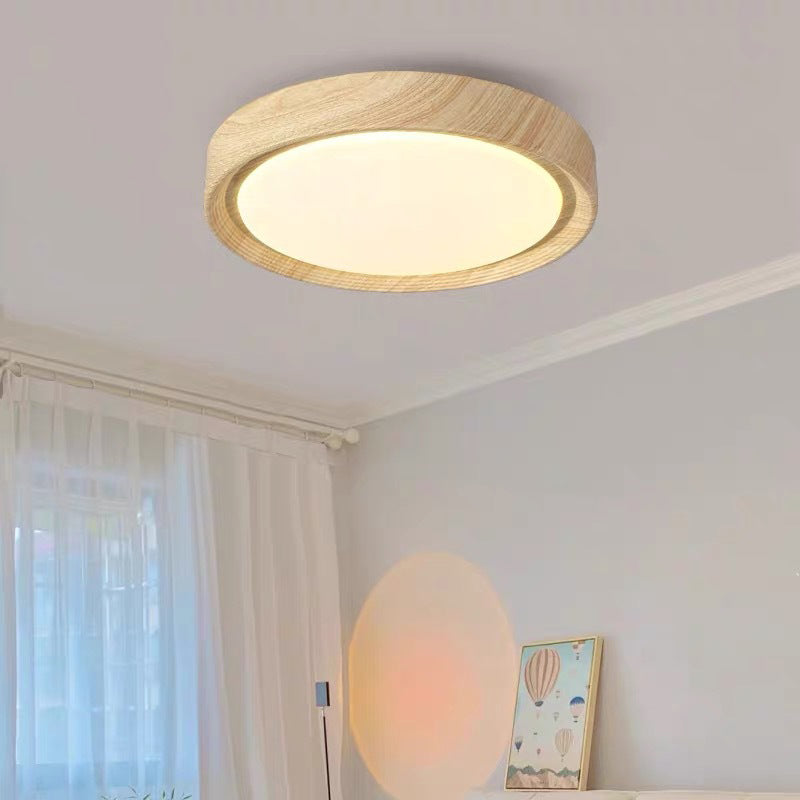 Wood Minimalist Round Acrylic LED Flush Mount Ceiling Light