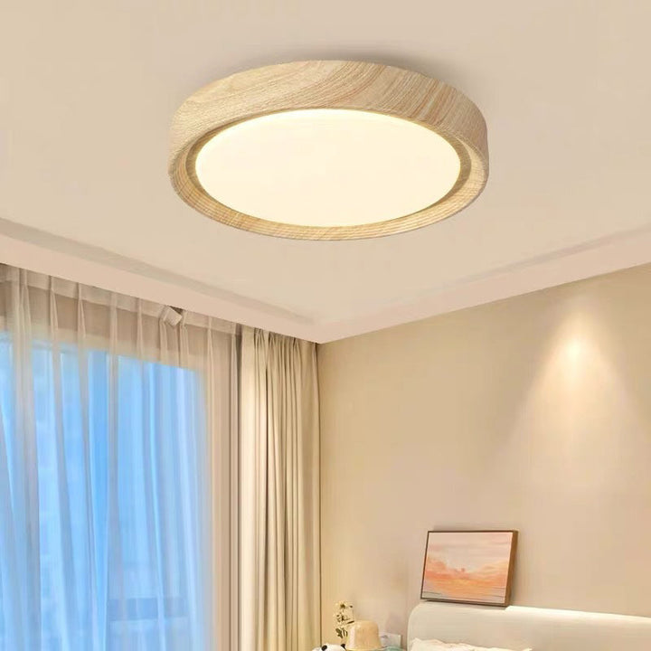 Wood Minimalist Round Acrylic LED Flush Mount Ceiling Light