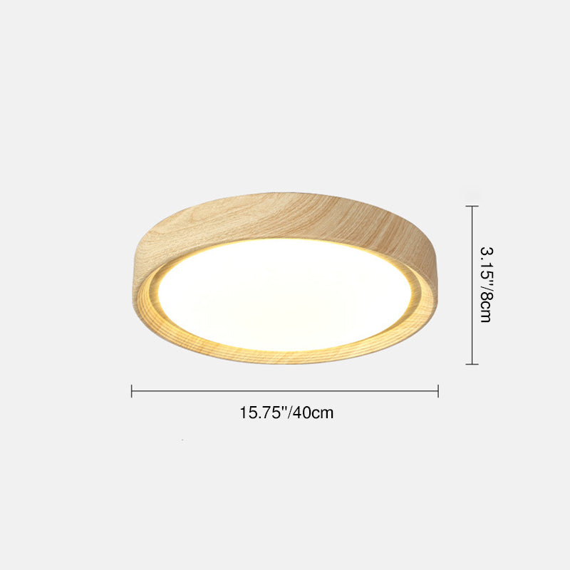 Wood Minimalist Round Acrylic LED Flush Mount Ceiling Light