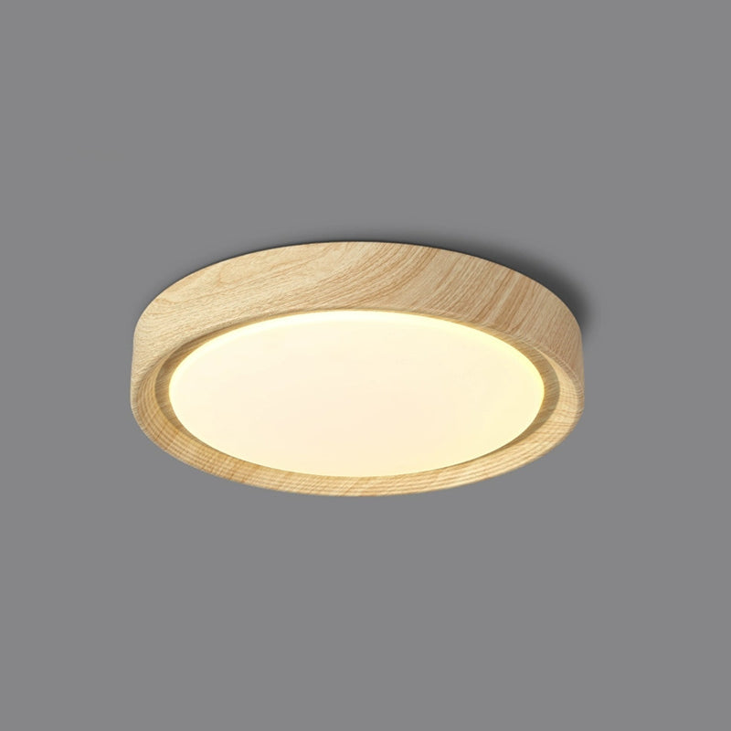 Wood Minimalist Round Acrylic LED Flush Mount Ceiling Light