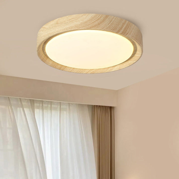Wood Minimalist Round Acrylic LED Flush Mount Ceiling Light