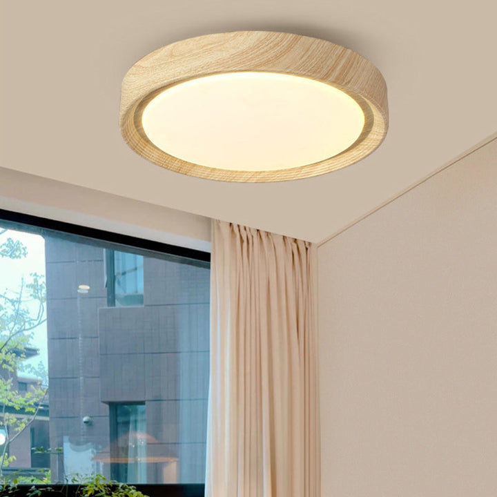 Wood Minimalist Round Acrylic LED Flush Mount Ceiling Light