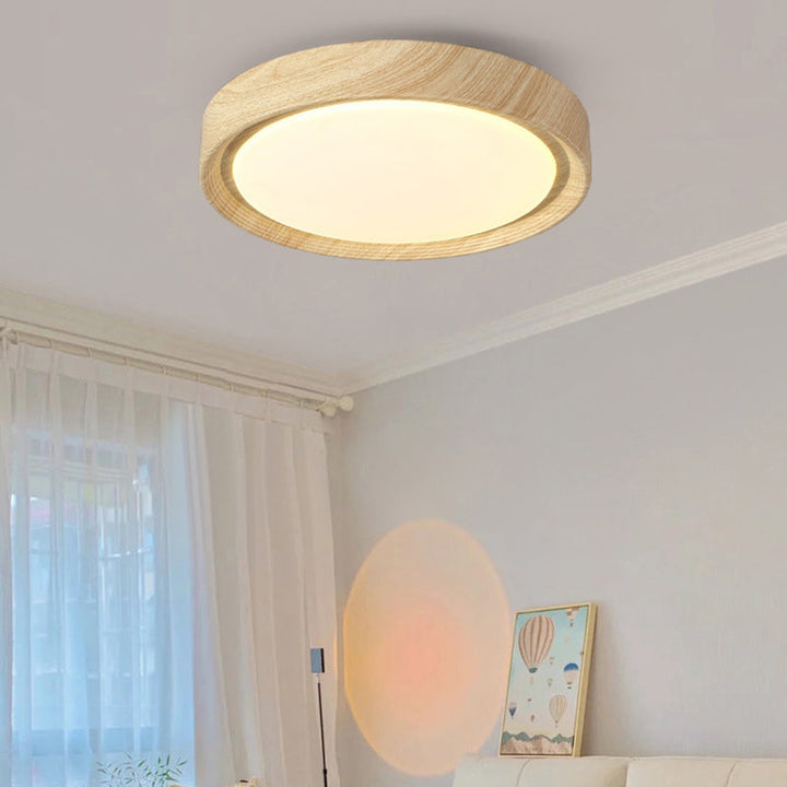 Wood Minimalist Round Acrylic LED Flush Mount Ceiling Light