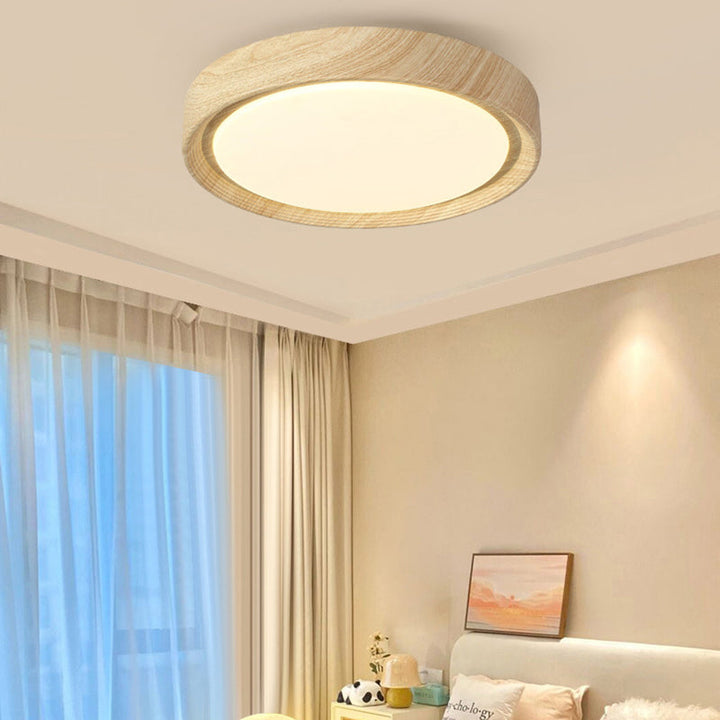 Wood Minimalist Round Acrylic LED Flush Mount Ceiling Light