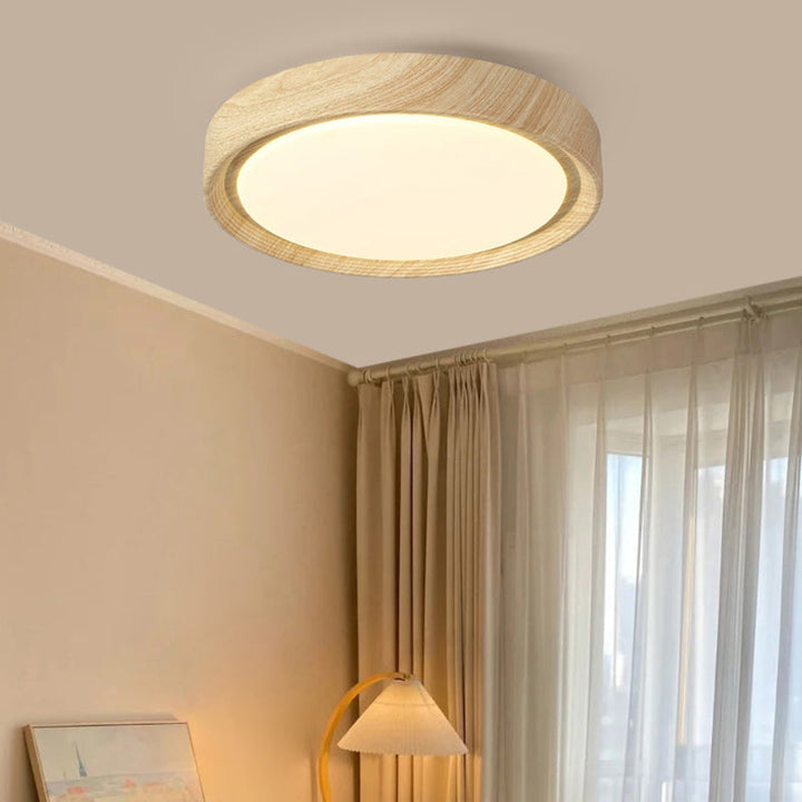 Wood Minimalist Round Acrylic LED Flush Mount Ceiling Light